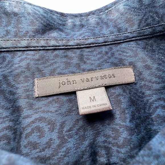 John Varvatos Button Shirt Mens Medium Blue Leopard Print Abstract Designer Club